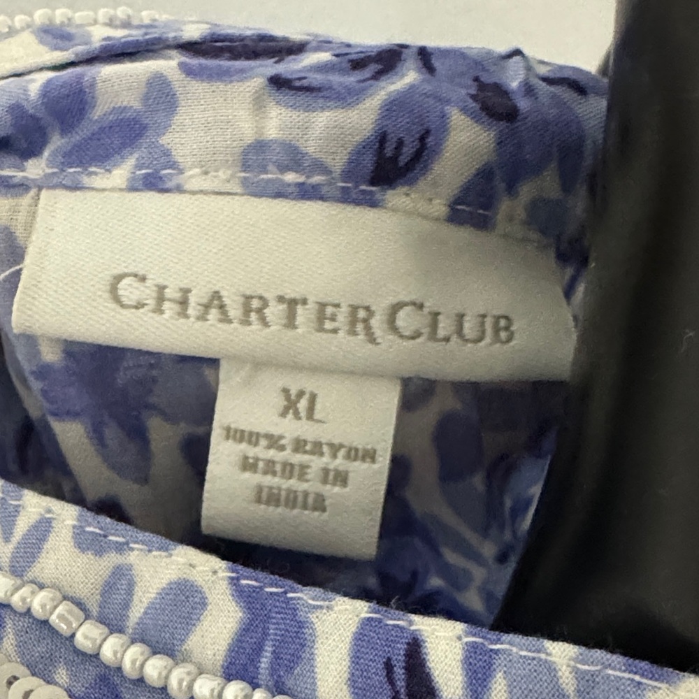 Charter Club Floral Lace Blouse - Blue and White - Picture 2 of 4